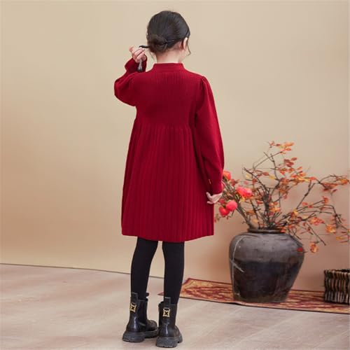 Mud Kingdom Girls Knit Sweater Dress Chinese New Year Knot Long Sleeve Traditional Red Knitwear Dress4