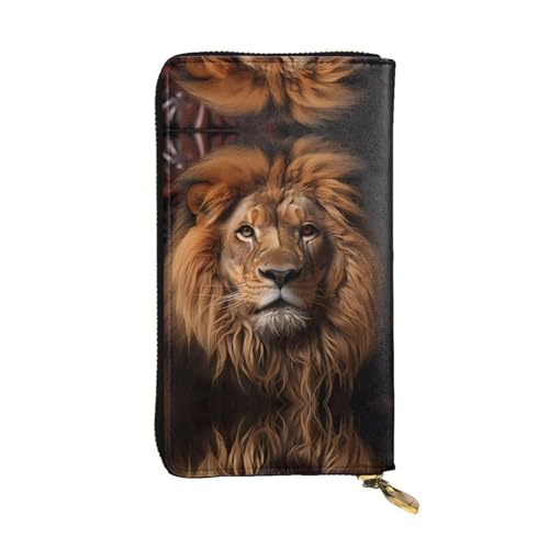 Leather Wallet 7.48 x 4.13 in - Stylish and Durable Wallet for Women with Multiple Compartments and Zipper Design The Lion's Gaze Pattern