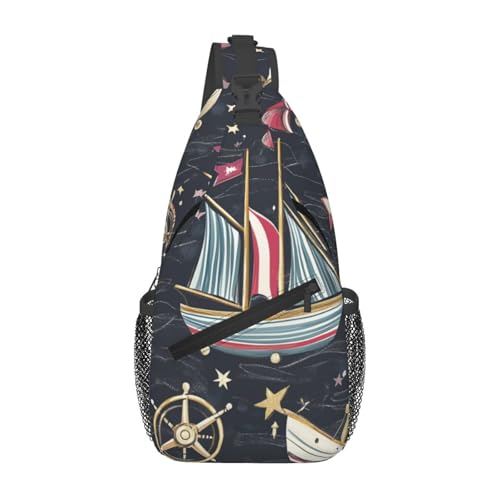 Bolso cruzado casual para mujer y hombre, con correa de hombro convertible, Array Nautical Elements, Talla única Bolso cruzado casual para mujer y hombre, con correa de hombro convertible, Array Nautical Elements, Talla única