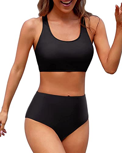 HolipickHigh Waisted Two Piece Bikini Sports