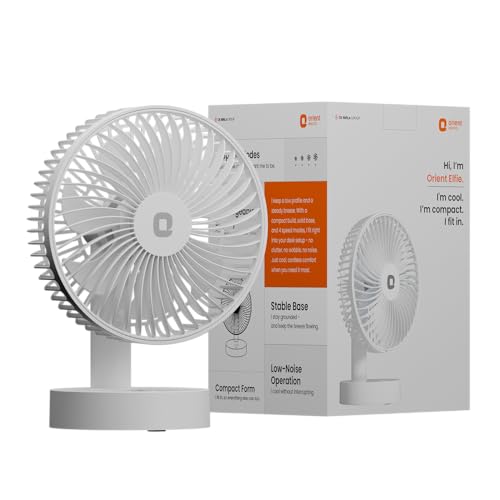Image of Orient Electric Elfie Rechargeable Personal Fan | 90 Adjustable Airflow | 1800 mAh Battery | 4 Speed Modes | Quiet Operation | USB Type-C Charging | Compact Mini Fan (White)