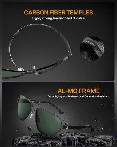 Image of DUCO Aviator Sunglasses for Men Carbon Fiber Temple Polarized Sunglasses Men UV Protection Sun Glasses for Driving 3051