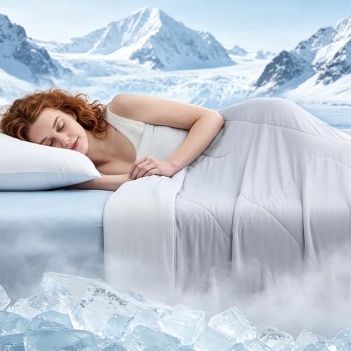 Image of EMME Cooling Comforter Twin XL, Double Sided Cold 90% Nylon Fabric Fabric Cooling Blanket for Hot Sleepers, Q-Max>0.5 Breathable Summer Quilt for Night Sweater, Lightweight(Grey,68 x 90)