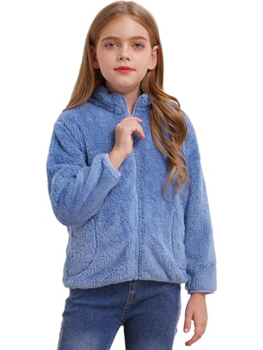 JEATHA Unisex Kids Girls Fleece Jacket Full-Zip Mock Neck Long Sleeve Warm Cozy Fuzzy Coat Outerwear2