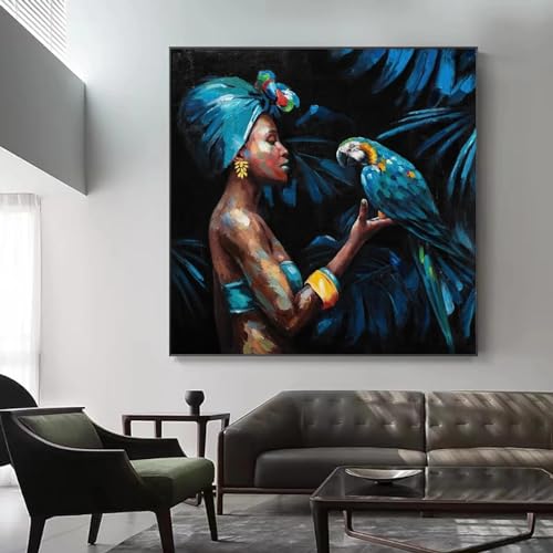 Œuvres d'art pour salon KEBIA : toile femme africaine, décoration murale de 70x70 cm