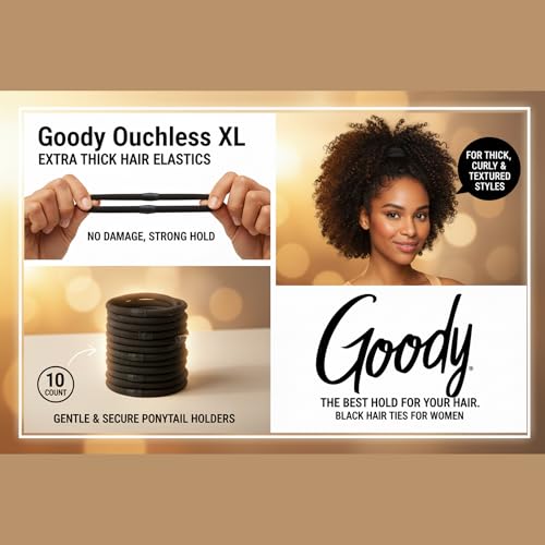 image for Goody Ouchless XL & Extra Thick Hair Elastics - Black Hair Ties for Wo