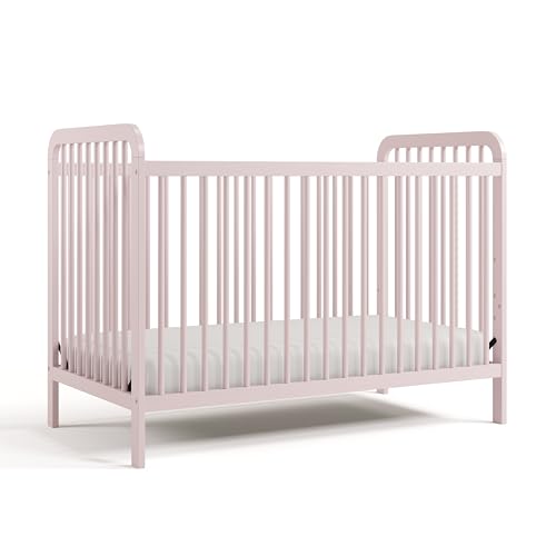 Image of Storkcraft Pasadena Convertible Crib (Blush) - GREENGUARD Gold Certified, 100% Solid Wood, Fits Standard Crib Mattress, Converts to Toddler Bed and Daybed, 4 Adjustable Mattress Heights