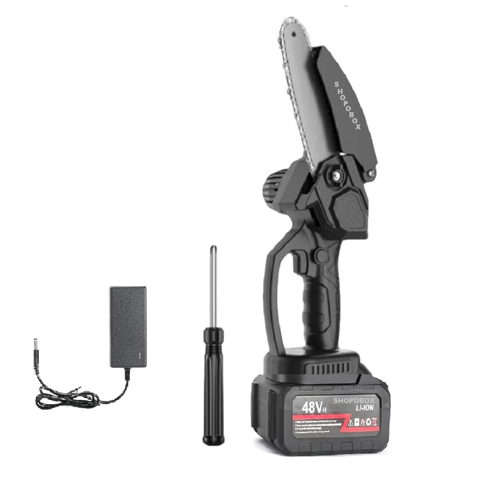 SHOPOBOX Mini Chainsaw 4-inch Mini Chainsaw 48v Cordless 12000mah Battery Chainsaw with One Big Batteries Handheld Electric Power Chain Saw with Safety Lock for Tree Trimming Wood Cutting (SH-9995) (B0CXJ7LGDW) Amazon Price History, Amazon Price Tracker