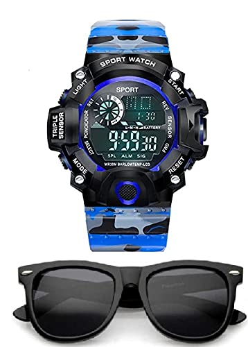 SELLORIA Brand Digital Sports Multi Functional Black Dial Watch for Mens Boys with Black Sunglasses (B09JWLJ6M8) Amazon Price History, Amazon Price Tracker