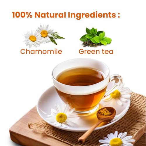 Image of Teaaza Chamomile tea bags for sleep, anxiety, weight loss | Organic Chamomile Green tea for glowing skin, acne | 25 Enveloped Tea bags