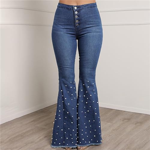 Smoneyful Bell Bottoms Jeans for Women Beaded Denim Bell Bottom Pants High Waisted Flared Jeans High Rise Trendy Denim Pants3