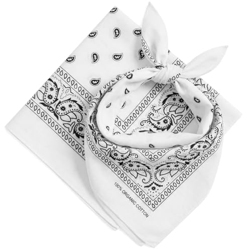 AURAE Bandana Blanco – 100% Algodón & Fibra Natural – Pañuelo Cabeza Hombre y Mujer Sin Poliéster – Suave, Resistente & Lavable – Bandana Hombre y Mujer – Unisex & Niños - 2 Pack