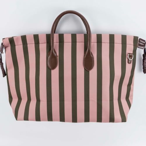 Pink Striped Canvas Tote Bag for Women - Casual Handheld Crossbody Purse with Long Shoulder Strap, Lightweight Beach Bag3