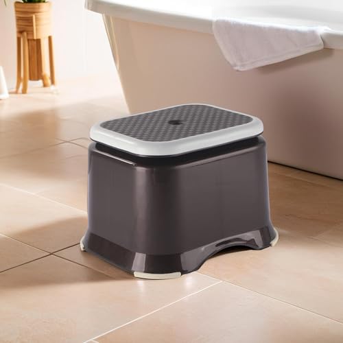 Image of Heart Home Anti-Slip Bathroom Stool for Bathing | Comfortable Indoor & Outdoor Machiya for Sitting | Durable Adults Bath Stool & Patla Chair for Home | Check Ultra 10- Brown