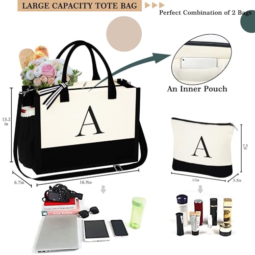 YOOLIFE Personalized Gifts for Women Initial Canvas Tote Bag Makeup Bag - image 7