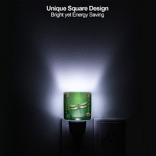 Image of Green Dragonfly Night Light Set of 2, Auto Sensor LED Dusk-to-Dawn Nightlights, Plug-in Sensor Lamp for Bedroom Bathroom Kitchen Hallway Stairs Decorative