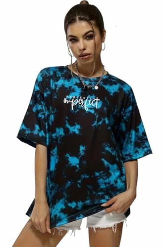 London Hills Women's Cotton Oversized Fit Tie Dye Tshirt Oversized t Shirts Drop Shoulder Tshirt Half Sleeve T-Shirt