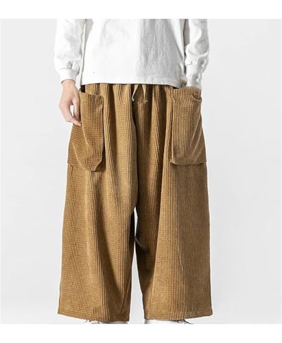 Men's Corduroy Casual Wide Leg Pants Solid Color Loose Elastic Waist Straight Harem Trousers2