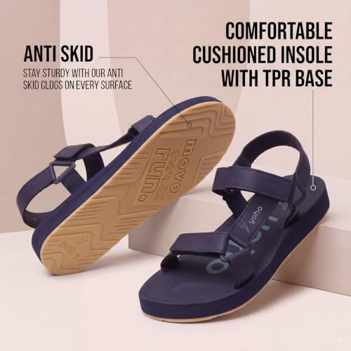 Image of YOHO EVA Sandals for Women | EVA sole | Comfortable cushioned sole with TPR base | Lightweight | Soft skin friendly straps | Adjustable straps | Velcro closure | Vibrant colour options