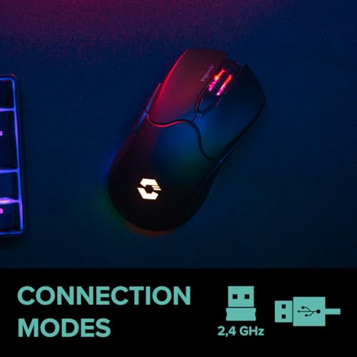 VELOX Mouse Gaming Wireless RGB - Mouse per PC senza Fili con Batteria ricaricabile, USB-C, 4800 dpi, programmabile, leggero, ricevitore USB nano, illuminazione LED RGB, nero - Mouse gaming - Immagine 7