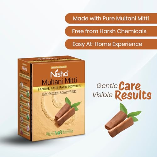 Image of Nisha sandal Multani Mitti for Face 100g | Fuller's Earth Powder | Natural Oil Control, Acne & Tan Removal | Skin Brightening Face Pack