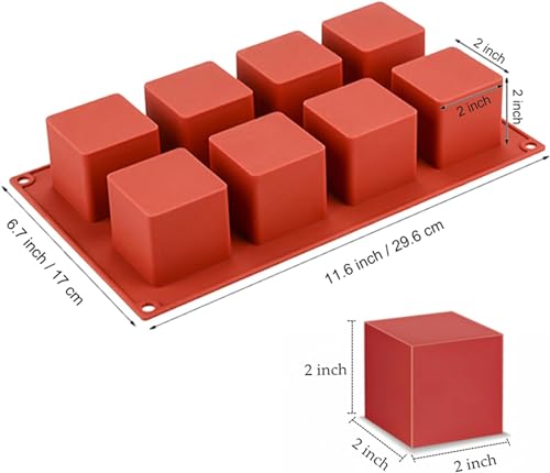 Image of 8 Slot /Cavity Cube Cake Silicone Mold | 2 inch x 2 inch x 2 inch 3D Square Cake Mousse Cupcake Baking Mold, French Dessert Molds for Chocolate Brownie Bites, Pastry, Jello, Ice Cream ice Cube