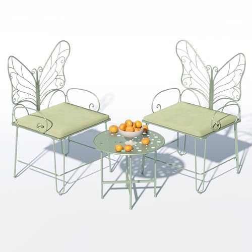 Boweniog 3 Pieces Patio Bistro Butterfly Chair Outdoor Patio Outdoor Furniture Conversation Sets with Coffee Table and Padded Cushion for Porch Backyard Lawn Poolside Deck (Sage Green 21.25)