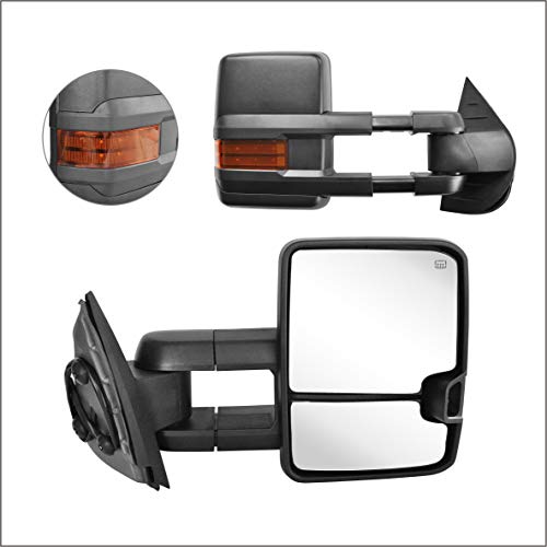 Perfit Zone Towing Mirrors Replacement Fit for 2007-2014 SILVEADO SIERRA Series, W HEATED,W AMBER SIGNAL,BLACK (PAIR SET)