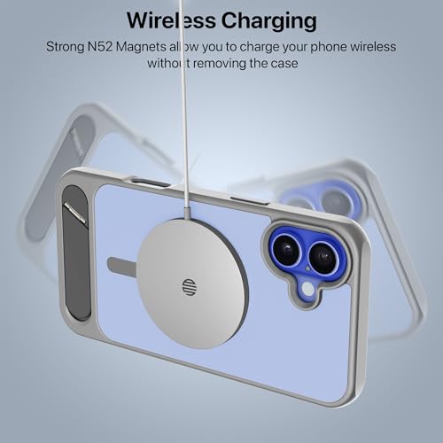 Image of eller sante Zenon Magpro Back Cover Case for iPhone 16 Plus Scratch Resistant Camera Screen Protector TPU Shockproof with Stand Holder Mag-Safe Wireless Charging- Silver
