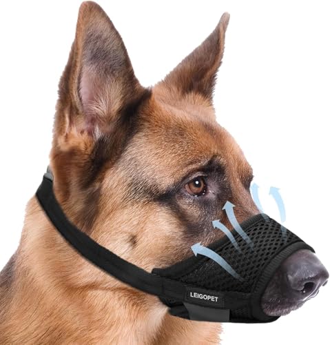 Dog Muzzle, Soft Nylon Muzzles for Small Medium Large Sized Dogs to Anti & Prevent Biting Barking Chewing, Pet Mouth Guard for German Shepherd with Adjustable Strap, Allows Panting Drinking (Black,L)