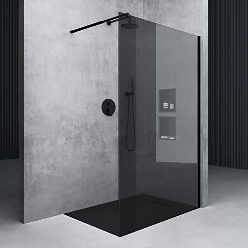 Mai & Mai Duschwand für Dusche Duschabtrennung 140x200cm Walk-In Schwarz ESG-Sicherheitsglas 10mm NANO Glas BRAM3 Bremen2VG