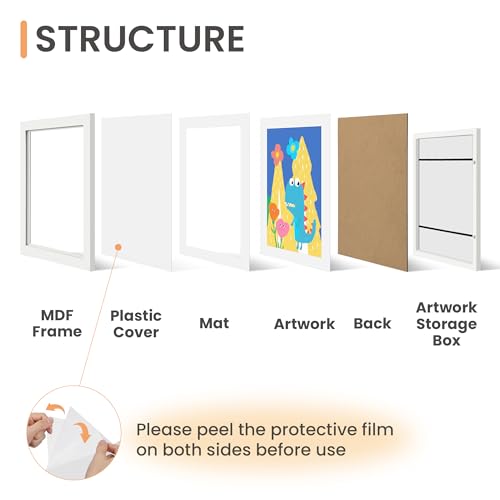Image of upsimples 1 Pack Kids Art Frames 10x12.5, Front Opening 8.5 x 11 Frame for Artwork Display & Storage Holds 50, Kids Artwork Frames Changeable for Children Art Projects, Drawings, 3D Art, Crafts, White