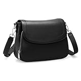 befen Black Genuine Leather Crossbody Bags for Women Medium Womens Saddle Bag Cross Body Purse with Built in RFID Blocking Wallet