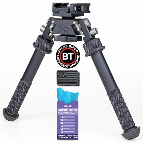 Accu-Shot Atlas Bipod BT10-LW17 V8 with ADM 170-S Lever Plus USA Flag Patch and Jestik Microfiber Cleaning Cloth - Accu-Shot