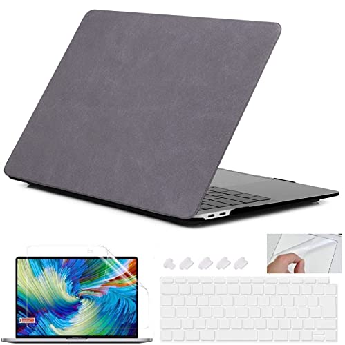 Image of Case Compatible with New MacBook Pro 16 inch 2025 2024-2021 M4 A3403 A3186 M3 A2991 M2 A2780 M1 A2485 Pro Plastic Hard Shell Cover Case, PU Leather Grey