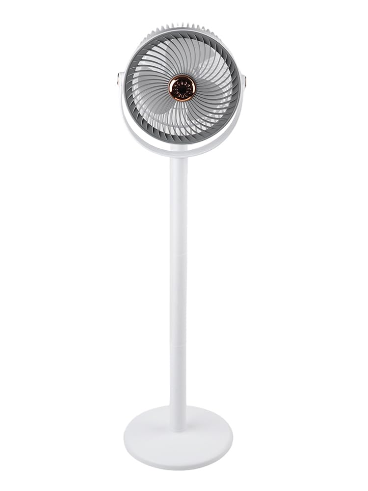 Standing Fan for Bedroom, 360° Oscillating Quiet Fan, 5 Speeds, Type-C Rechargeable, 4000mAh, Adjustable Height, White black