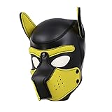 YiQin RWSX Hundemaske mit Kragen, Weiche Latex Petplay Hundemaske mit Ohren Welpenmaske Hunde Masken, Abnehmbarer Mund, Geeignet für Halloween, Urlaubsparty (XL, Gelb)