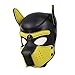 YiQin RWSX Hundemaske mit Kragen, Weiche Latex Petplay Hundemaske mit Ohren Welpenmaske Hunde Masken, Abnehmbarer Mund, Geeignet für Halloween, Urlaubsparty (XL, Gelb)