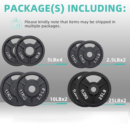 Fitvids 2-Inch Olympic Rubber Coated Cast Iron Plate Weight Plate for Strength Training and Weightlifting, Multiple Sizes - Image 3