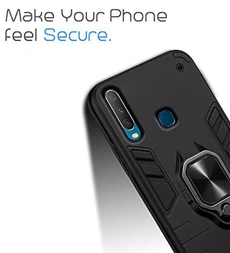 Image of Pikkme D5 Tough Armor Bumper Back Cover Case for Vivo Y19,Vivo U20 |Ring Holder & Kickstand in-Built (Black)