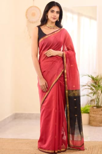 Image of SGF11 Women's Kanjivaram Soft Cotton Linen Silk Saree With Blouse Piece