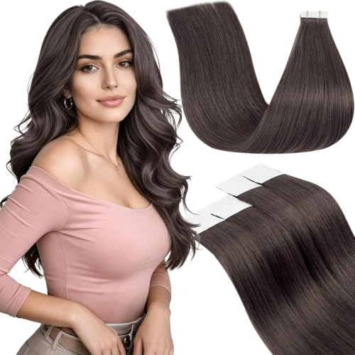 LaaVoo Tape in Extensions Mocha Brown, 20inch 50g 20pcs, Seamless Blend