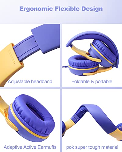 Image of Kids Headphones Wired with Microphone for ipad Computer Laptop for Boys Girls Volume Limit Foldable Over Ear Headset for School 3.5mm Jack