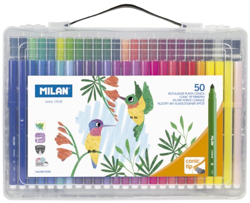 Feutre Milan pointe conique 50 couleurs en mallette rigide