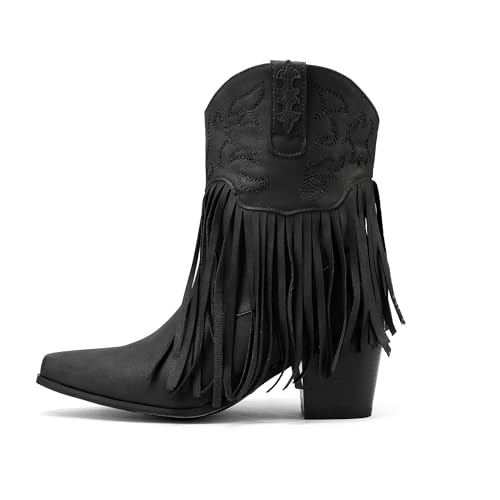 Womens Western Cowgirl Boots Pointed Toe Fringe Ankle Cowboy Boots for Women2