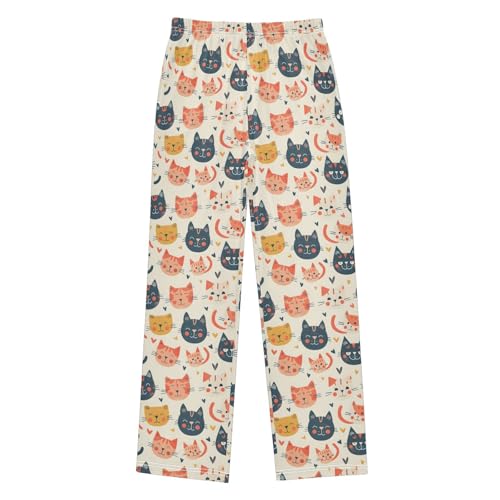 Cute Happy Cats Pajamas Bottoms with Pockets Comfy Pjs Sleepwear Elastic Waistband Pajamas Pants Lounge Pants for 6-14 Years