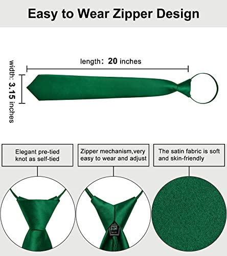 Image of YourTies Zipper Tie for Men Adjustable Pre-tied Satin Neckties and Pocket Square Set Solid Color Business Formal Wedding