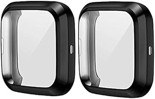 HANKN 2 Pack Screen Protector Case Compatible with Fitbit Versa 2 Black, Soft TPU Full Coverage Protective Cover Bumper (Black+Black)