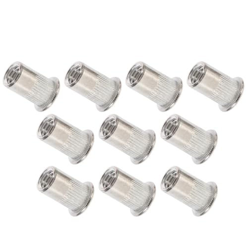 PRETYZOOM 10pcs Stainless Steel M10 Flat Head Insert Rivet Nuts Knurled Threaded Rivet Inserts for Industrial Fastening Applications