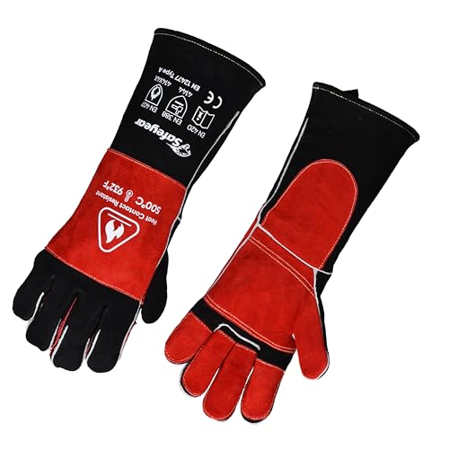 SAFEYEAR 932°F/500°C, Guanti fucinati in pelle,Cucitura Kevlar, Guanti di saldatura resistenti al fuoco e calore,stufa,forno,grill,barbecue,giardinaggio,Bruciatura a legna,16in / 40cm
